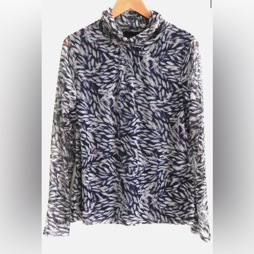 💙💜DKNY Navy, White &  Purple Printed Long-Sleeve Mesh Turtleneck Top💜💙